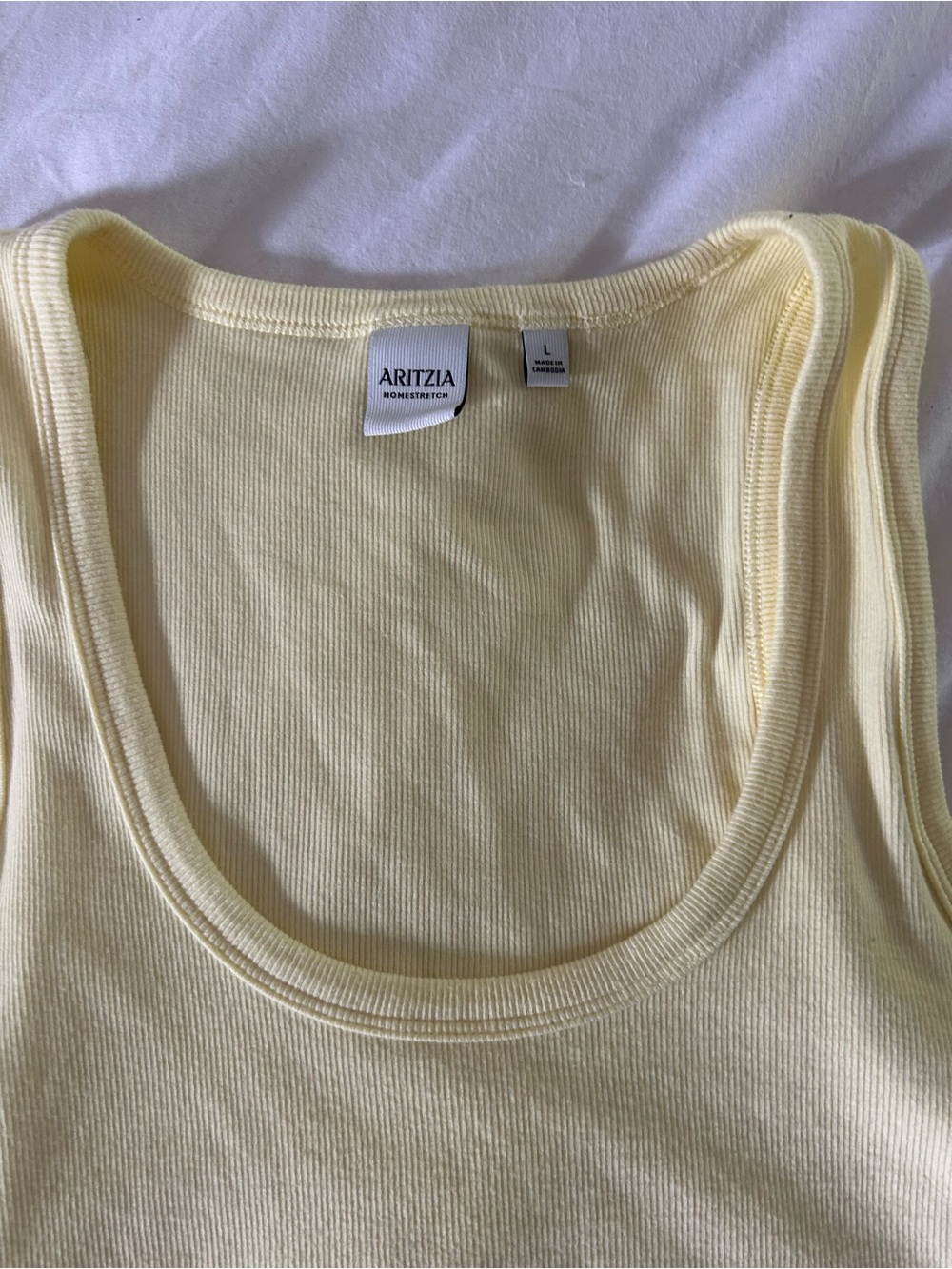 Aritzia Ribbed Scoop Tank in Pale Yellow